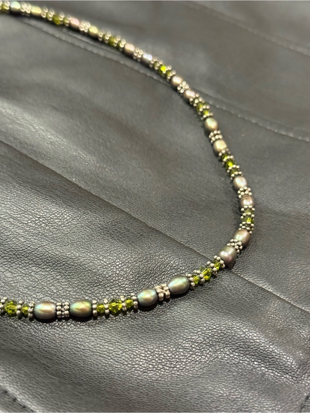 Peacock Freshwater Pearl Olive Green Crystal Beaded Necklace 19” Artisan - Picture 3 of 15